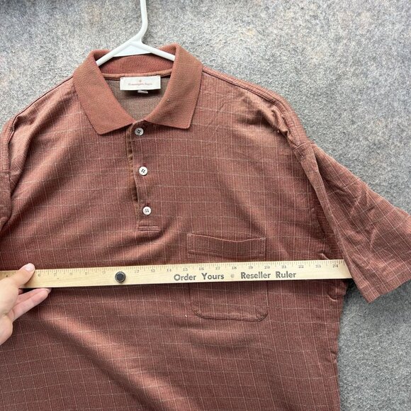Ermenegildo Zegna Polo Shirt Mens 54 Brown Red Windowpane 100% Cotton Italy - Picture 8 of 11
